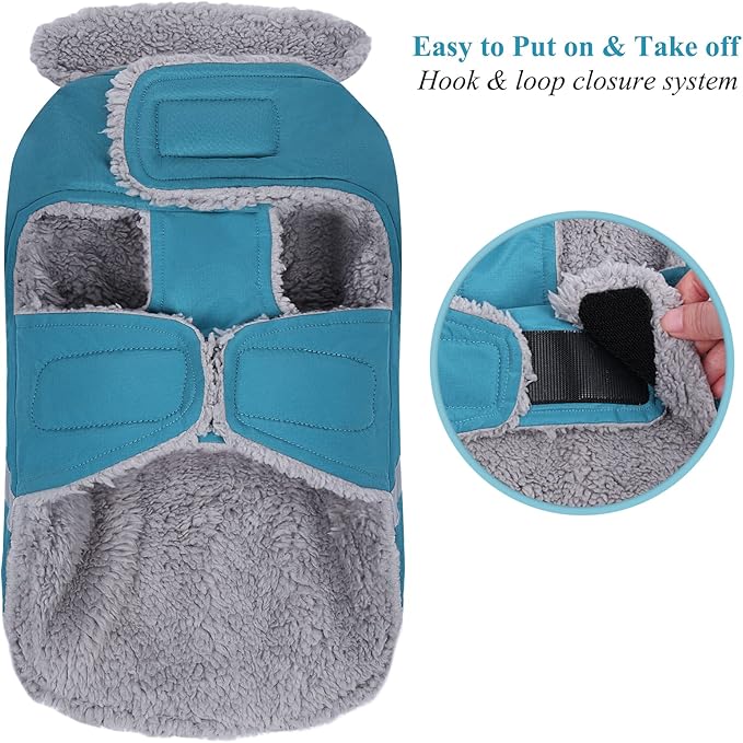 VIVAGLORY Frostfit Dog Coat, Dog Jacket for Winter & Cold Weather, Warm Fluffy Fleece Lined Water Resistant Reflective for Puppy, Coat with Velcro Fastening & Leash Hole, XS, Turquoise