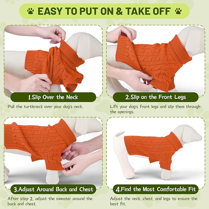 Small Dog Thermal Pullover Sweater, Classic Turtleneck Cable Knitwear Dog Clothes for Cold Weather Warm Pet Clothes for Chihuahua, Bulldog, Dachshund, Pug Orange X-Large