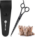 Professional Dog Grooming Scissors/Shears, Straight, with Paw Prints for Dogs, Cats & Pets (Right Handed, Black, Stainless Steel 8 Inch)