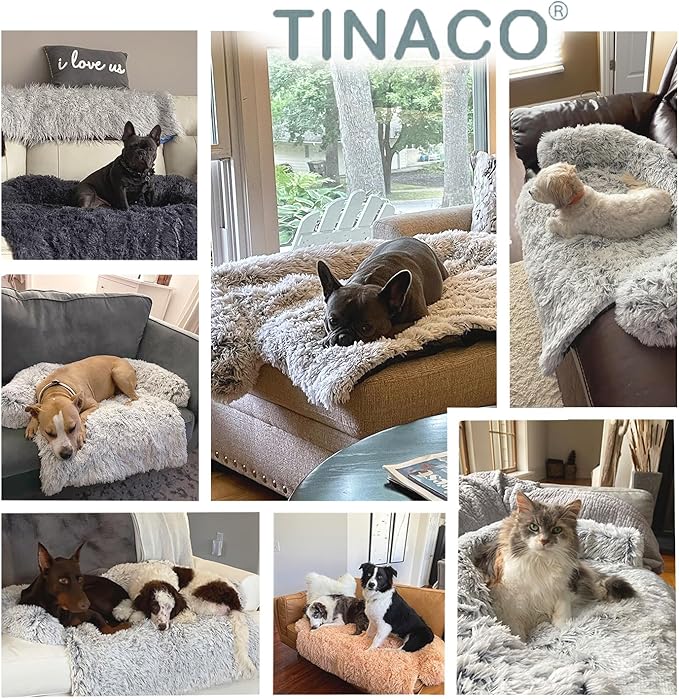 Calming Dogs/Cats Bed Mats, Dog Pad Washable Removable Couch Cover, Plush Long Fur Mat for Pets, Waterproof Lining, Perfect for Small, Medium and Large Dogs and Cats (Light Gray, 21"x21")