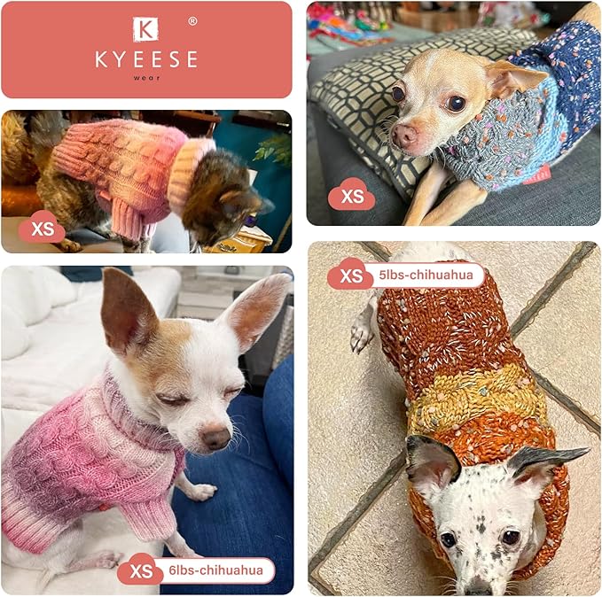 KYEESE Dog Sweater Color Block with Fuzzy Thread Knitted Turtleneck Dog Knitwear with dots in a Variety of Colors for Small Dogs Fall Winter Puppy Sweater, Green, XS