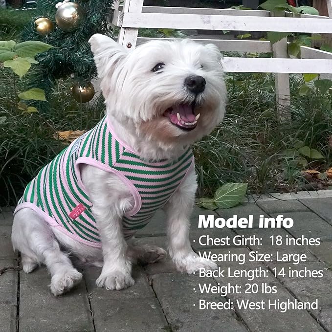 KYEESE 2Pack Dog Shirts Striped for Small Pups Soft Stretchy Pet T-Shirts Lightweight Puppy Tank Top Sleeveless Canine Vest Breathable, X-Large, Green+Pink