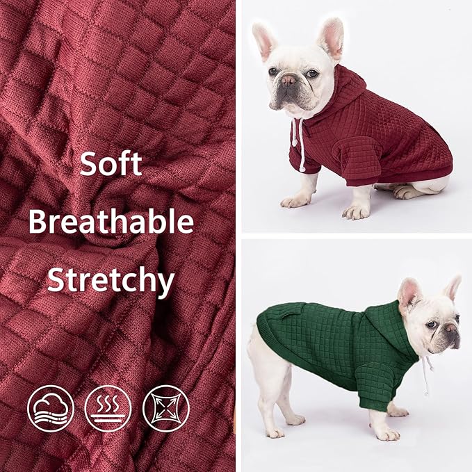 2 Pack Dog Hoodie Sweaters for Small Medium Dogs Warm Dog Clothes for Large Dogs Soft Waffle-Like Laminated Sweatshirt Bulldog (Dark Green+Wine Red, XL (Back: 23.5",Chest: 32.5", Neck: 21"))
