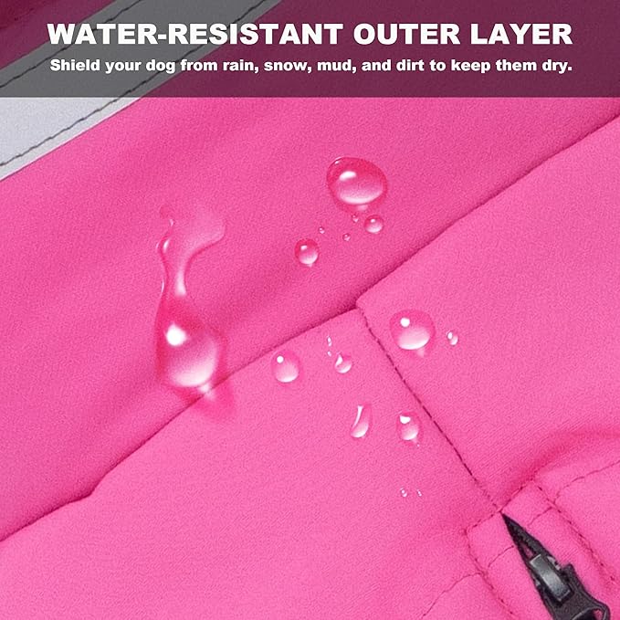 Dog Coat, Waterproof Winter Jacket, Warm Windproof Vest, Reflective Adjustable Turtleneck Coats for Large Dogs with Hook & Loop - Pink - XL