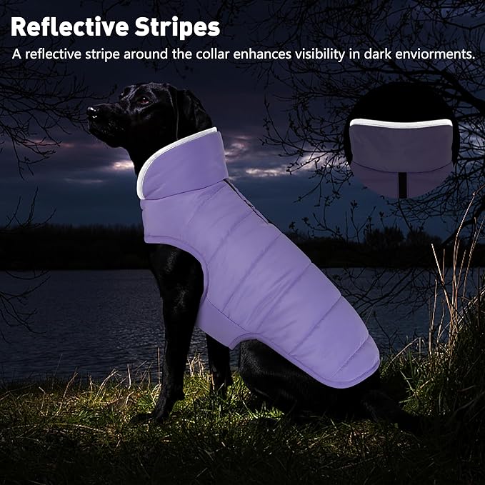 Dog Winter Coat, Waterproof Dog Jacket with Leash Hole, Reflective Adjustable Pet Snow Vest, Warm Fleece Sweater for Small Medium Large Dogs - Light Purple, M