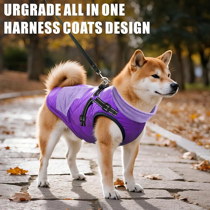 Mosucoirl Warm Dog Coats Pet Clothes, Waterproof Dogs Jacket Reflective Pet Outfits Winter Dog Cold Weather Coat Cozy Snow Jackets Vest for Small Medium Large Dogs Puppy Doggie (Purple, XXL)