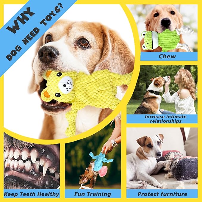 5 Pack Squeaky Dog Toys, No Stuffing Plush Dog Chew Toy Puppy Teething Toys to Keep Them Busy, Chewer Tough Durable Crinkle Interactive Dogs Toy Bundle for Small Medium Large Dogs