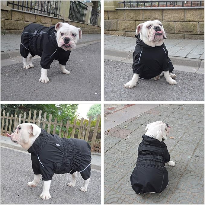 Dogs Waterproof Jacket, Lightweight Waterproof Jacket Reflective Safety Dog Raincoat Windproof Snow-Proof Dog Vest for Small Medium Large Dogs Black XXXL