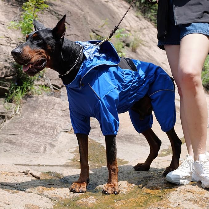 LOVELONGLONG Waterproof Dog Raincoat with Removable Hood – Outdoor Full Body Dog Jacket, Windproof Snowproof Shell Suit – All Season Pet Rain Gear Blue XS