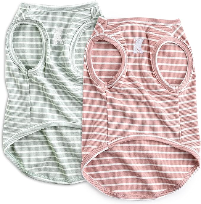 Koneseve Dog Shirt Vest Lightweight Stretchy Dog T-Shirts Soft Cool Shirts Sleeveless Stripe Vests Breathable Clothes for Puppy Kitty Cats Small Medium Large Dogs 2 Pack Pink + Green [ 5XL ]