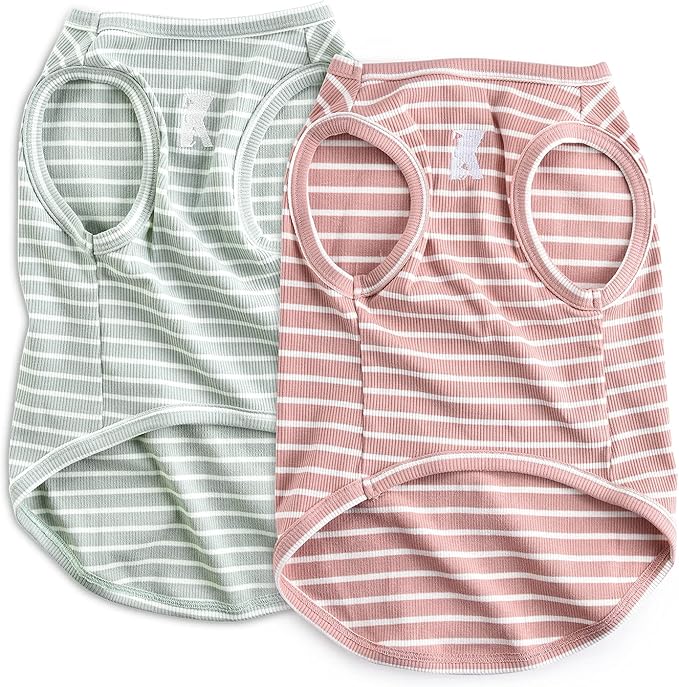 Koneseve Dog Shirt Vest Lightweight Stretchy Dog T-Shirts Soft Cool Sleeveless Stripe Vests Breathable Clothes for Puppy Kitty Cats Small Medium Large Dogs 2 Pack Pink + Green [ 2XL ]