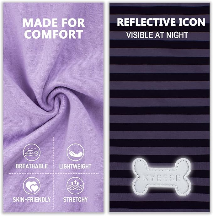 KYEESE 2Pack Dog Shirts for Large Dogs Cotton Striped Dog T Shirt Lightweight Pet Clothes Soft Sleeveless Vest Stretchy Tank Top, XXX-Large,Purple+Striped