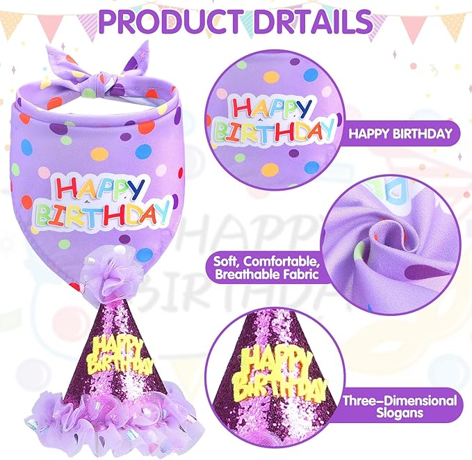 SCENEREAL Dog Birthday Bandana with Hat and Dress Girl Set, Large Dog Birthday Party Supplies, Cute Tutu Skirt Outfit for Medium Big Dogs