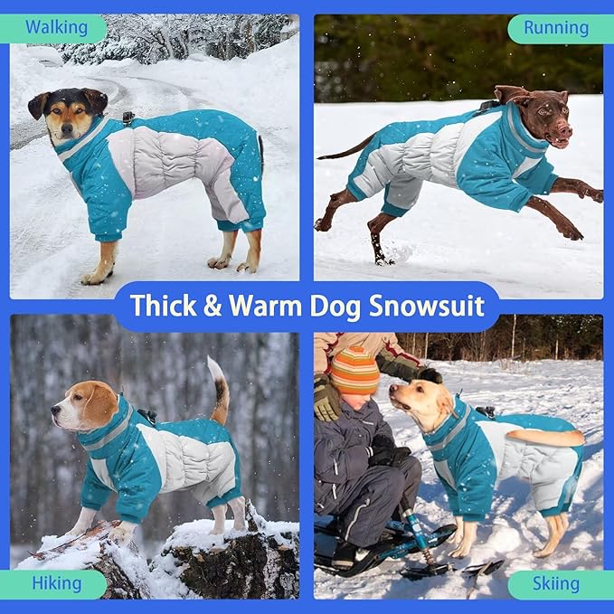 MIGOHI Full Body Dog Coat - Warm Reflective Winter Coat for Medium Dogs with Harness,Turtleneck Dog Fleece Jacket,Four-Leg Windproof Puffer Jackets Snowsuit with Zipper for Small Medium Large Dogs,L