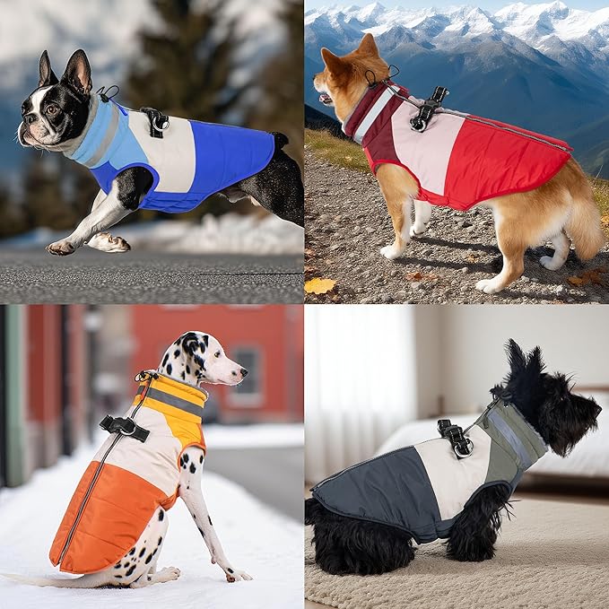 Dog Coats for Large Dogs, Reflective Dog Winter Coat Waterproof Windproof Clothes, Warm Cold Weather Dogs Jacket with Harness Built in Turtleneck Snowsuit, Red XXX-Large