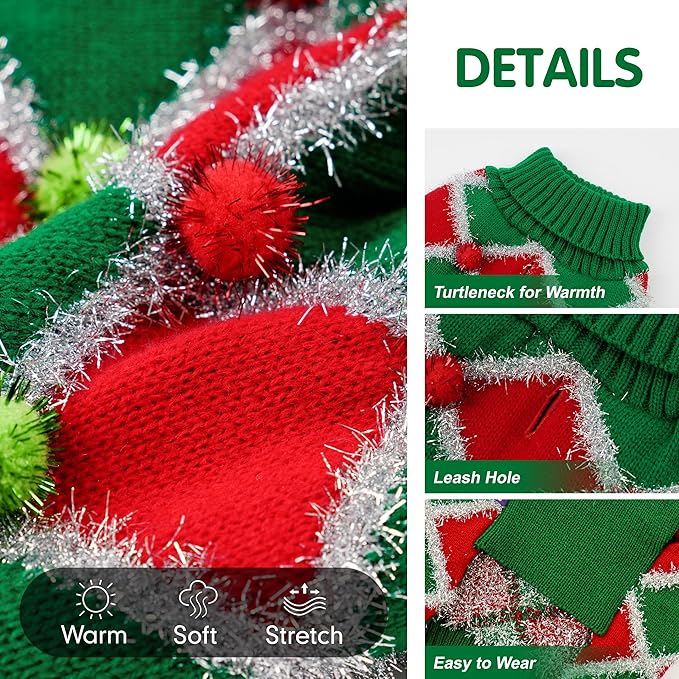 Cyeollo Large Dog Turtleneck Sweater - Christmas Green Medium Knitted Pullover for Large Dogs, Girls - Holiday Outfit