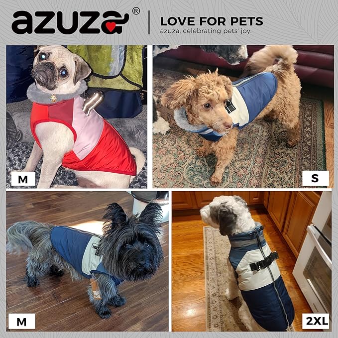 azuza Dog Coats for Large Dogs Waterproof Dog Coat with Reflective Strips and Harness Built in Warm Fleece Dogs Winter Coat Windproof with Back Zipper, Blue 3XL