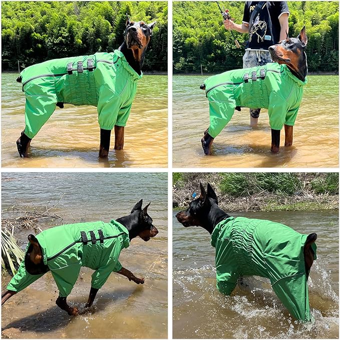 Dogs Waterproof Jacket, Lightweight Waterproof Jacket Reflective Safety Dog Raincoat Windproof Snow-Proof Dog Vest for Small Medium Large Dogs Green 5XL