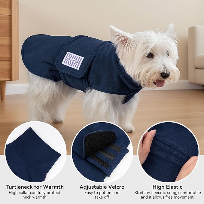 cyeollo Small Dog Sweater, Soft Fleece Sweaters Turtleneck Doggy Sweatshirt Warm Fall Winter Vest Stretchy Pet Clothes for Puppy Soft Doggie Coat Girl & Boy, Navy S