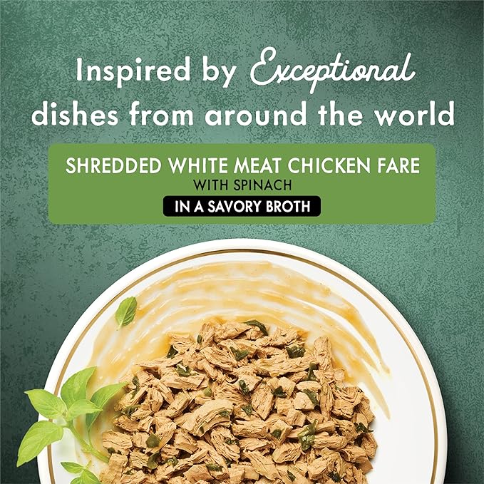 Purina Fancy Feast Wet Cat Food Medleys Shredded White Meat Chicken Fare With Spinach in Savory Cat Food Broth - (Pack of 24) 3 oz. Cans