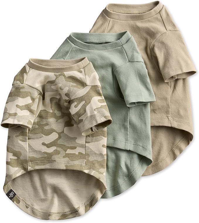Toby II - The Perfect Tee, 3 Pack Short Sleeve Pet T-Shirt 100% Organic Cotton Tees Clothes for Small, Medium, Large Dogs, Sage Camo, Medium