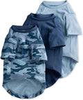 Toby II - The Perfect Tee, 3 Pack Short Sleeve Pet T-Shirt 100% Organic Cotton Tees Clothes for Small, Medium, Large Dogs, Navy Camo, X-Small