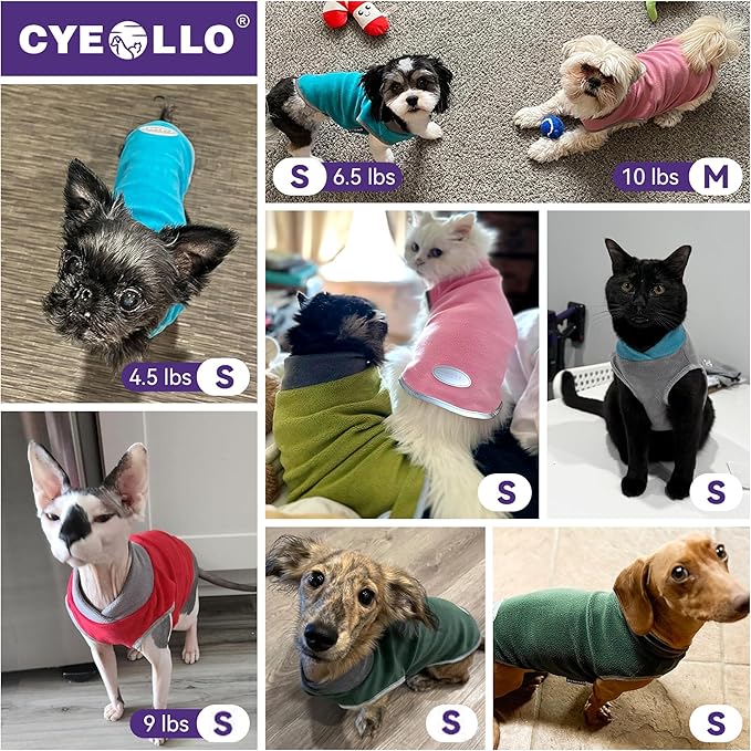 cyeollo 2 Pack Dog Sweater Fleece Vest Dog Sweatshirt Reflective Lightweight Clothes for Small Dogs Boy Girl Pet Apparel Grass Green, Grey, S
