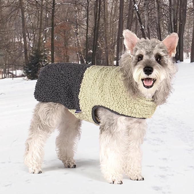 cyeollo Warm Dog Coat Sherpa Dog Winter Coat, Reversible Fleece Dogs Jackets Sweater Vest for Small Medium Dogs Male with Leash Hole, Soft Cold Weather Pet Clothes, Khaki XL