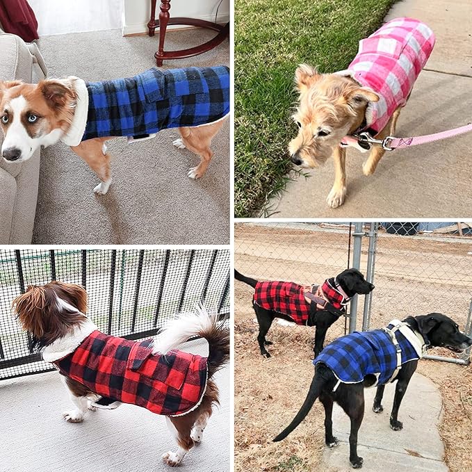Malier Dog Winter Coat, Classic Plaid Fleece Dog Cold Weather Coats Dog Jacket with Pocket, Windprood Warm Dog Coat Vest Winter Pet Clothes Apparel for Small Medium Large Dogs (Blue, Medium)