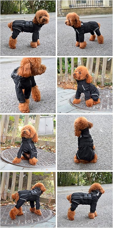 Dogs Waterproof Jacket, Lightweight Waterproof Jacket Reflective Safety Dog Raincoat Windproof Snow-Proof Dog Vest for Small Medium Large Dogs Corgis Dachshund Black D-S