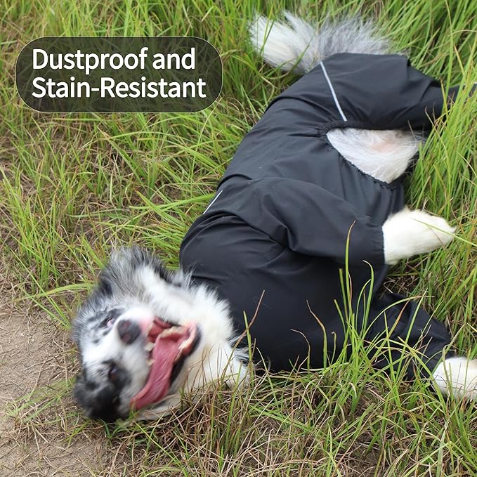 Dog Raincoat for Medium Large Dogs,rain Jacket Coat, Full Leg Coverage Waterproof Rain Suit with Detachable Hood & Tail, Reflective Strips, Snag-Free Top Zipper (Black for Boy, Medium)