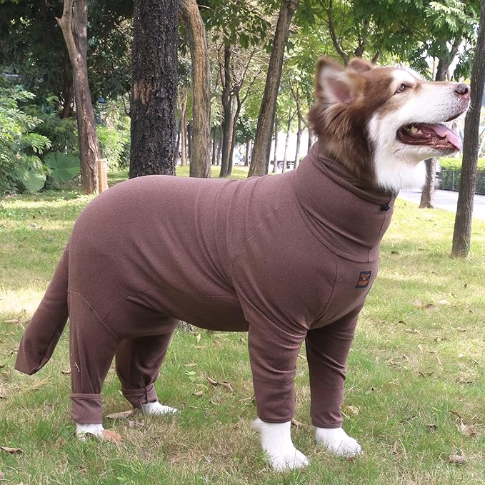 Extra Large Dog Pajamas Pjs Bodysuits Full Body Coverage Onesie Clothes Anxiety Calming Surgery Recovery Suit for Great Dane, Brown, 7X-Large