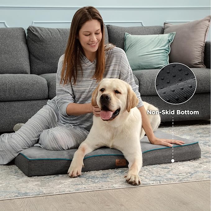 Bedsure Memory Foam Dog Crate Bed for Extra Large Dogs - XL Orthopedic Pet Beds with Removable Washable Cover and Nonskid Bottom - Plush Flannel Fleece Top Pet Mat, Grey