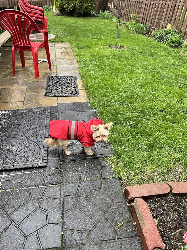 Candofly Dog Raincoat Hooded Poncho - Adjustable Waterproof Dog Rain Jacket Lightweight Reflective Dog Rain Coat Pet Slicker for Small Medium Large Dogs (Medium, Bright Red)