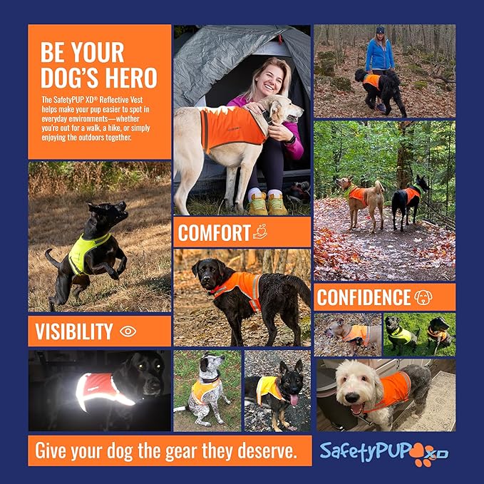 Blaze Orange Dog Vest, Lite Edition. High Visibility Dog Reflective Jacket with Mid Back Coverage. Ideal Hunting Vest, Reflective Gear for Small, Medium, and Large Breeds Helping to Keep Your PUP Safe
