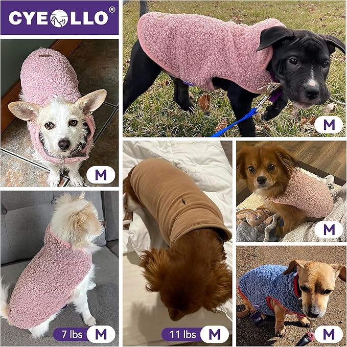 cyeollo Warm Dog Coat Fleece Sherpa Winter Sweater Coats, Turtleneck Dog Jacket Vest for Small Medium Large Dogs, Reversible Cold Weather Pet Coats, Burgundy, M