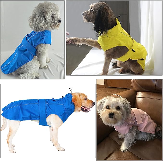 Adjustable Waterproof Dog Raincoat for Dogs,Lightweight Pet Rain Jacket Puppy Clothes with Reflective Strip for Small Medium Large Dogs (Blue, XXX-Large)