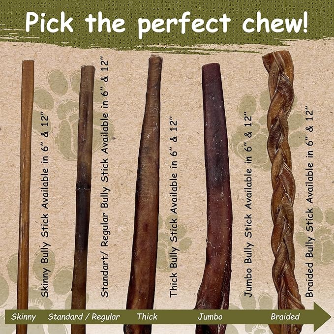 Top Dog Chews - 12 Inch Bully Sticks, 100% Natural Beef, Free Range, Grass Fed, High Protein, Supports Dental Health & Easily Digestible, Thick Dog Treat, 20 Pack
