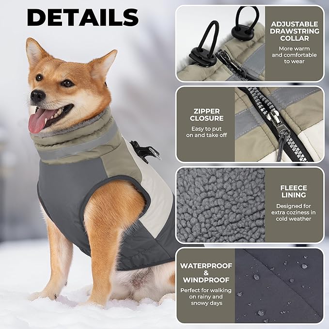 Dog Coats for Large Dogs, Reflective Dog Winter Coat Waterproof Windproof Clothes, Warm Cold Weather Dogs Jacket with Harness Built in Turtleneck Snowsuit, Grey XXX-Large