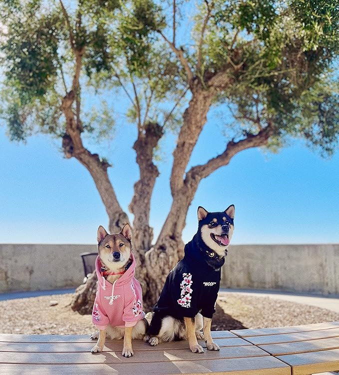 ChoChoCho Woof Dog Hoodie, Designer Dog Hoodies for Small Medium Large Breeds, Art Collection Dog Sweatshirts, Street Drawstring Hoodies Outfit Clothes for Puppy Puppies (S, Sakura/Pink)