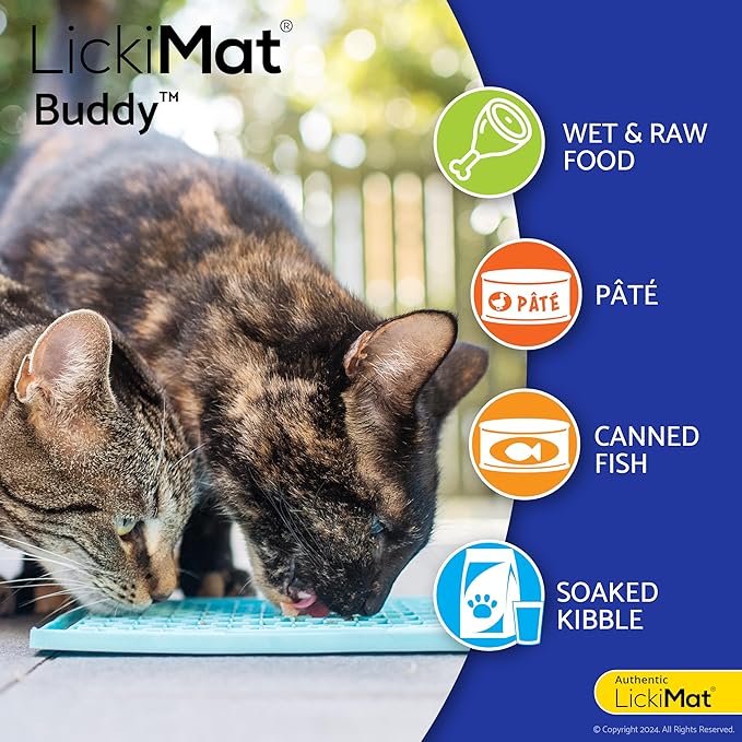 LickiMat Classic Buddy, Cat Slow Feeder Lick Mat, Boredom Anxiety Reducer; Perfect for Food, Treats, Yogurt, or Peanut Butter. Fun Alternative to a Slow Feed Cat Bowl or Dish, Green