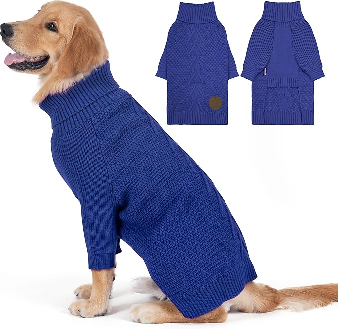 cyeollo 4XL Dog Sweater,Pullover Turtleneck for Large Dogs, Classic Knitwear Fall Winter Cold Weather Pet Clothes Warm Pet Apparel Large Big Dog Sweaters Male, Royal Blue XXXXL
