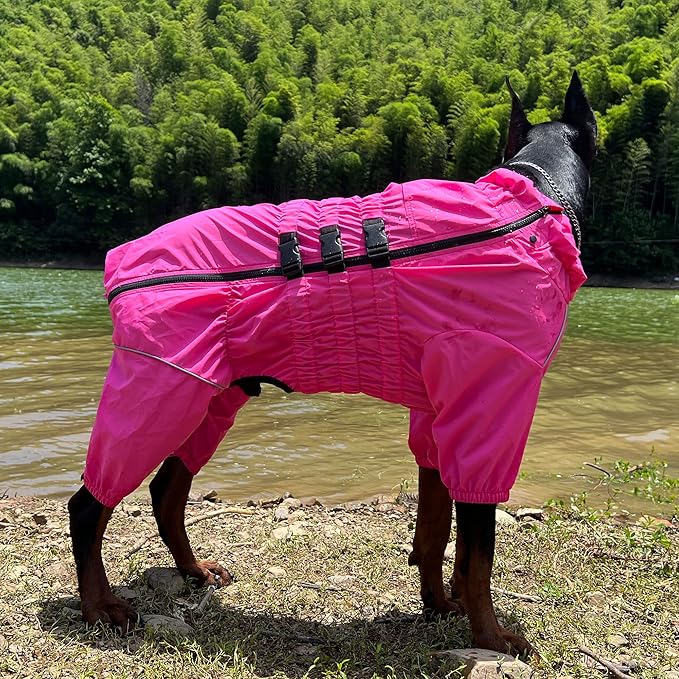 Dogs Waterproof Jacket, Lightweight Waterproof Jacket Reflective Safety Dog Raincoat Windproof Snow-Proof Dog Vest for Small Medium Large Dogs Rosered XXL