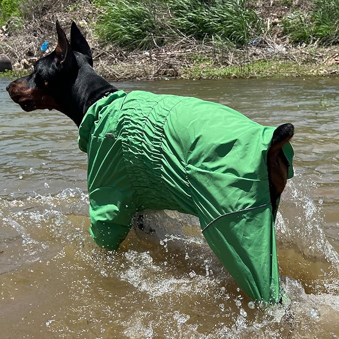 Dogs Waterproof Jacket, Lightweight Waterproof Jacket Reflective Safety Dog Raincoat Windproof Snow-Proof Dog Vest for Small Medium Large Dogs Green 5XL
