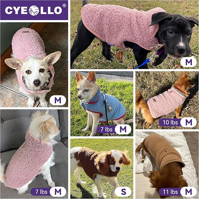 cyeollo Dog Winter Coat Reversible Dog Jacket Turtleneck Warm Sweater Fleece Sherpa Doggie Jackets Vest for Cold Weather Clothes Puppy Coats for Small Dogs, Pink S