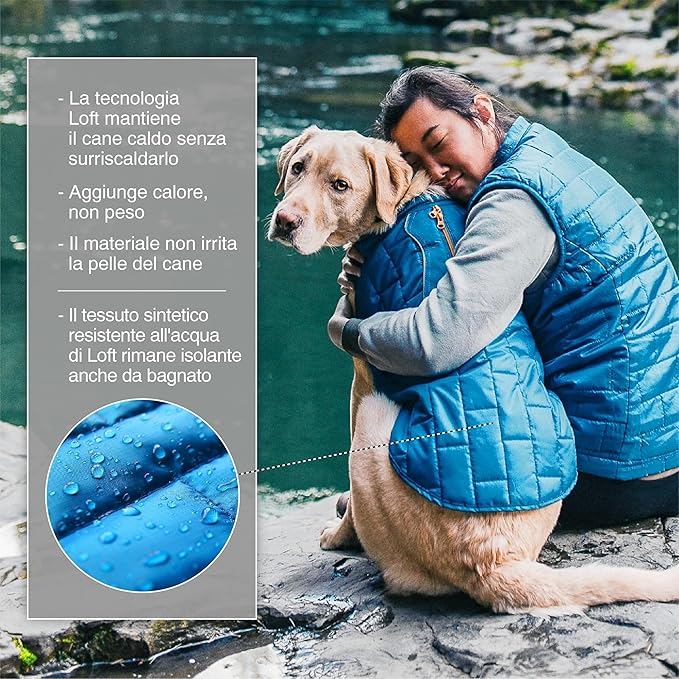 Kurgo Loft Dog Jacket - Reversible Cozy Coat for Outdoor Adventures - Water Resistant - Athletic Fit - Machine Washable Fabric - Reflective Dog Gear - X-Large - Coastal Blue