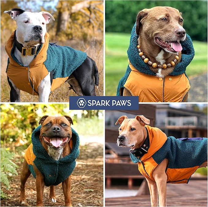 Spark Paws Reversible Dog Sweater, Sherpa Vest with Warm Fleece Lining, Warm Coat for Winter, Suitable for Small Medium, Large, XL XXL Dogs - Orange and Green - 3XL