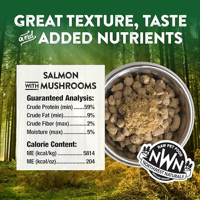 Northwest Naturals Freeze-Dried Salmon, Shiitake & Maitake Mushrooms Functional Topper for Dogs & Cats - Limited, Human Grade Ingredients, All Natural, Proudly Made in USA, 3.5 Oz (Pack of 2)
