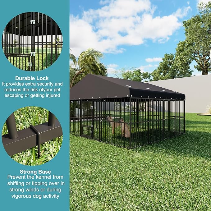 10x20x6 FT Large Dog Kennel, Outdoor Dog Crate with with Triple Safety Locks, Heavy Duty Outside Dog Cage Animal Enclosure with Roof Metal Secure Fence Playpen (118" W x 238" D x 78" H)