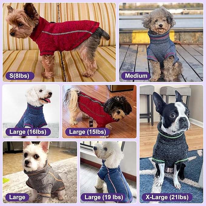 cyeollo Fleece Dog Jacket Reflective Dog Sweater Zipper up Small Doggie Coats with D Ring Jackets Indoor and Outdoor Warm Pet Clothes